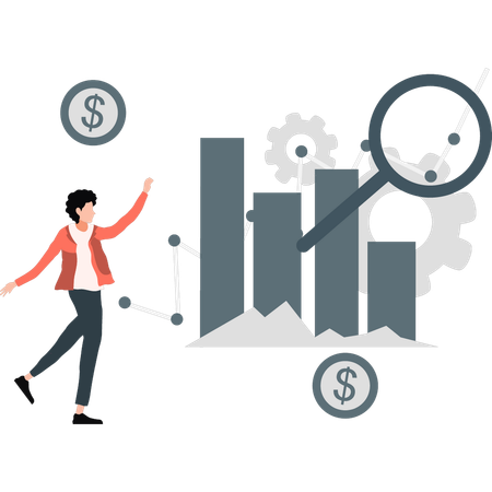 Employee researching on analytics graph data  Illustration