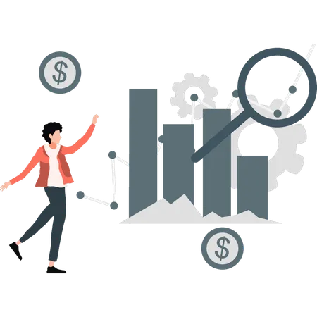 Employee researching on analytics graph data  Illustration