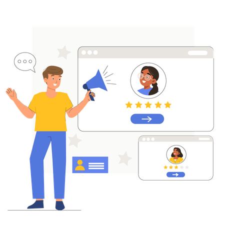 Employee reviewing 5 star company services  Illustration