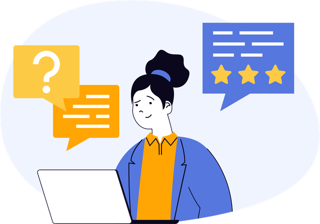 Employee reviewing customer queries for reviews  Illustration