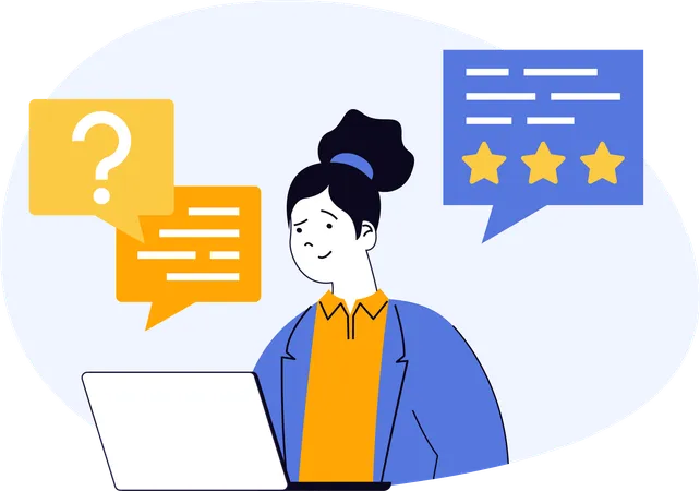 Employee reviewing customer queries for reviews  Illustration