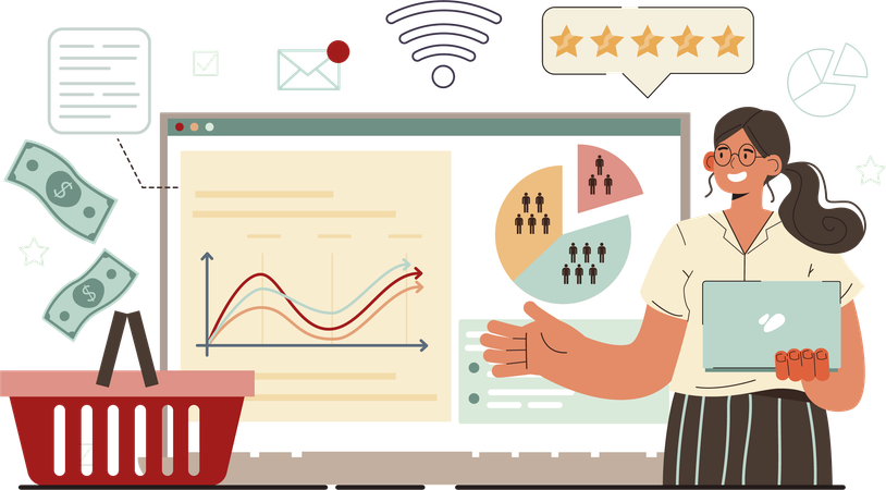 Employee reviews at shopping feedback  Illustration