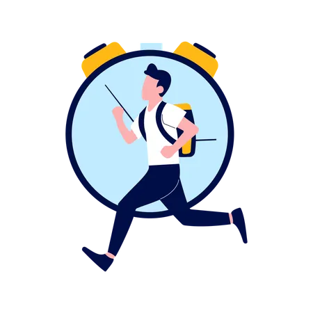 Employee Running Fast with Time Beaker Clock  Illustration