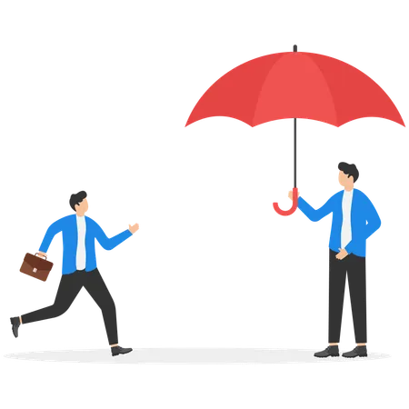 Employee runs into umbrellar seeking protection  Illustration