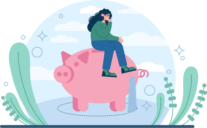 Employee saves money in piggy bank  Illustration