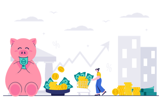 Employee Saving Money in Piggy Bank  Illustration