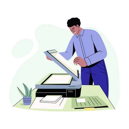 従業員のオフィス文書のスキャン  イラスト