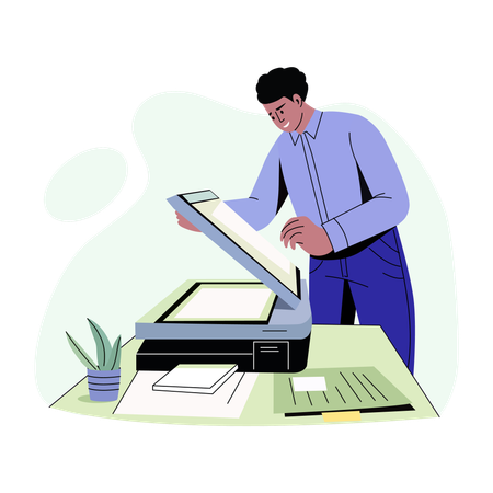 Employee Scanning office document  Illustration