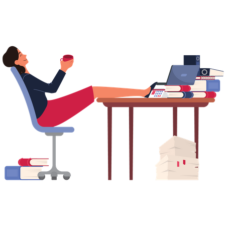 Employée se relaxant au bureau  Illustration