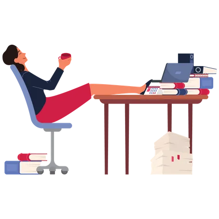 Employée se relaxant au bureau  Illustration