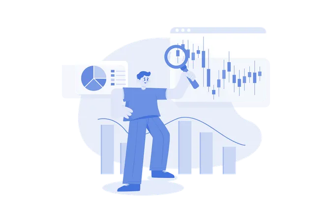 Employee searches analysis for stock market  Illustration