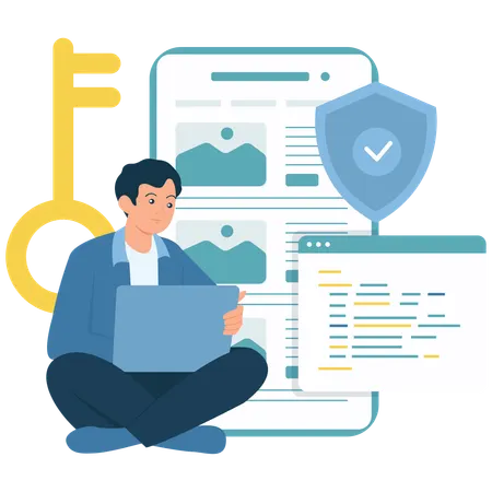 Employee Secures Coding Workflow  Illustration