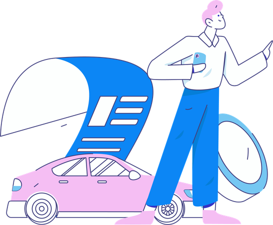 Employee secures his car  Illustration