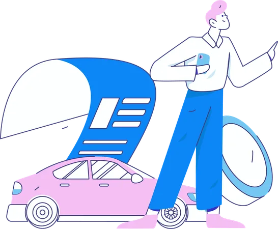 Employee secures his car  Illustration