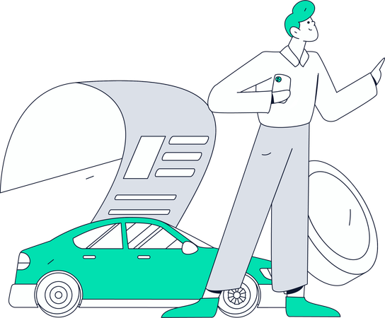 Employee secures his car  Illustration