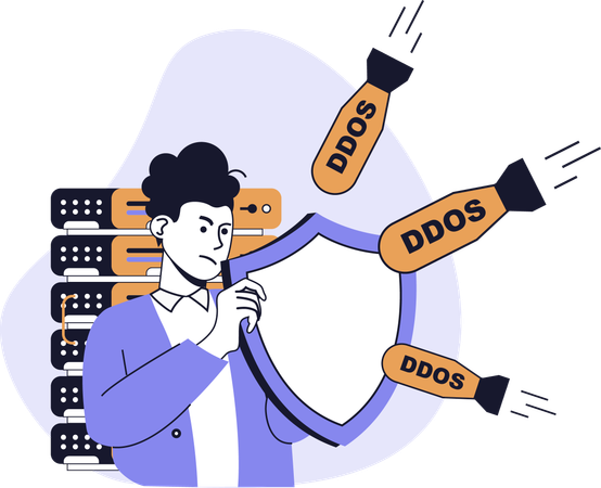 Employee secures server from DOS attack  Illustration