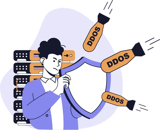 Employee secures server from DOS attack  Illustration