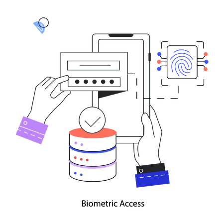 Employee Securing Cloud With Biometric Technology  Illustration