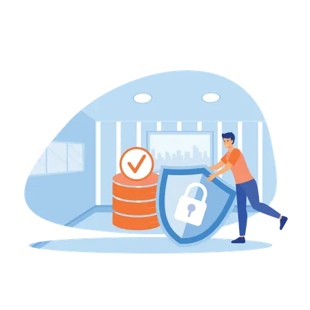 Employee securing company hard disks  Illustration