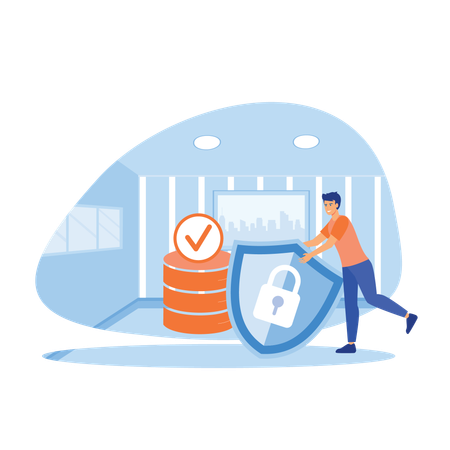 Employee securing company hard disks  Illustration