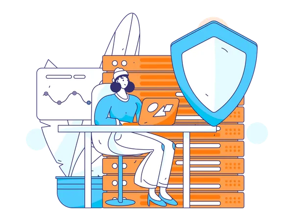 Employee securing data of company  Illustration