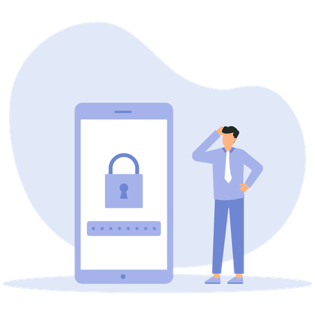 Employee securing mobile with password  Illustration