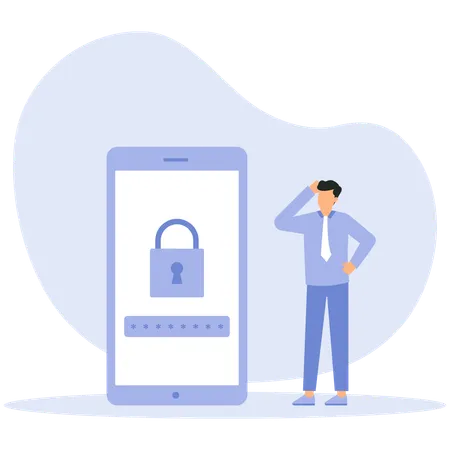 Employee securing mobile with password  Illustration