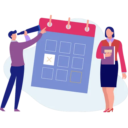 Employee seeing calendar remainder by spyglass  Illustration