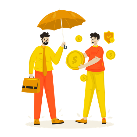 Employee selling insurance protection schemes  Illustration