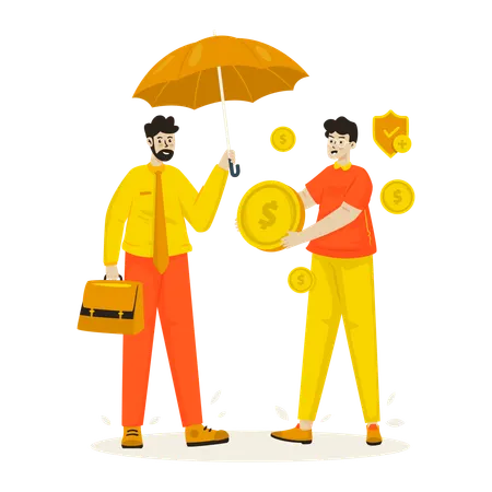 Employee selling insurance protection schemes  Illustration