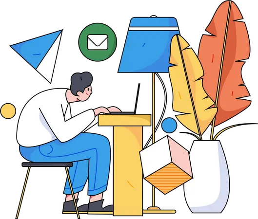 Employee sending emails  Illustration