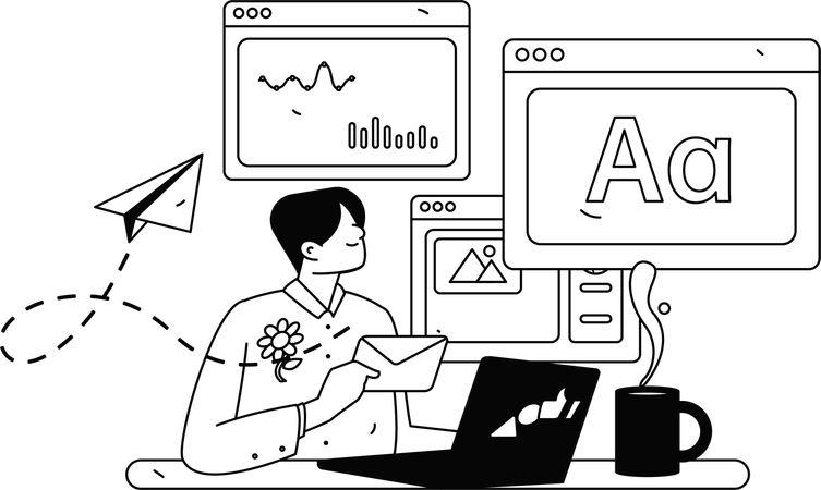 従業員がユーザーにメールを送信する  イラスト