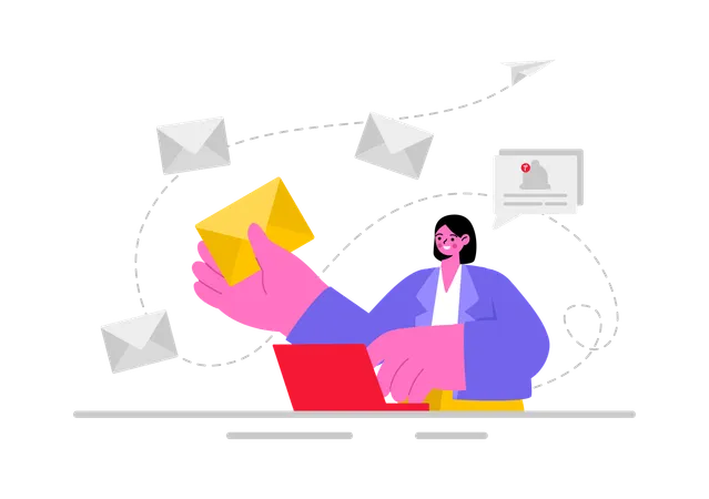 Employee sending marketing mails to customers  Illustration