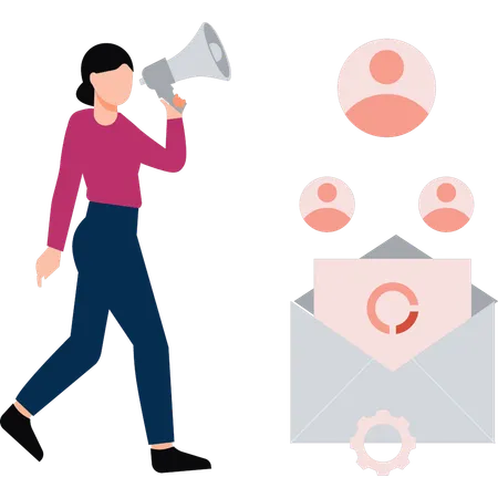 The Girl Is Holding A Megaphone Illustration