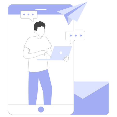Employee sends marketing mails to customers  Illustration