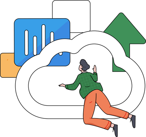 Employee setting up upload system on cloud  Illustration