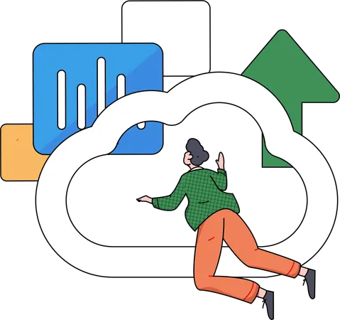 Employee setting up upload system on cloud  Illustration