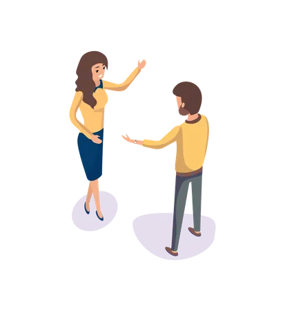 Business Discussion Of Man And Woman Vector People Working In Team Work Thinking Of Strategy Businessman And Businesswoman Talking Isometric 3 D Illustration