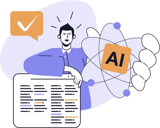 AIネットワークを示す従業員  イラスト
