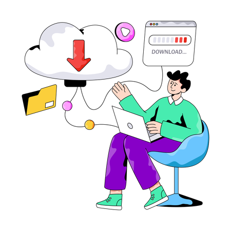 Employee showing Cloud Downloading  Illustration