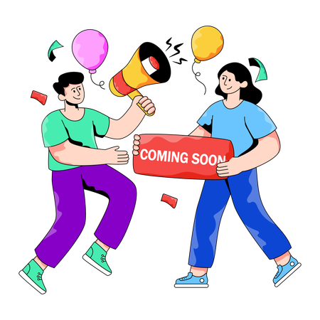 Employee showing Coming Soon board  Illustration