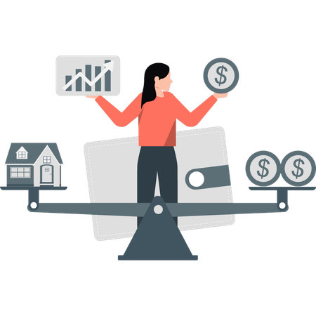 Employee showing financial balance scale  Illustration