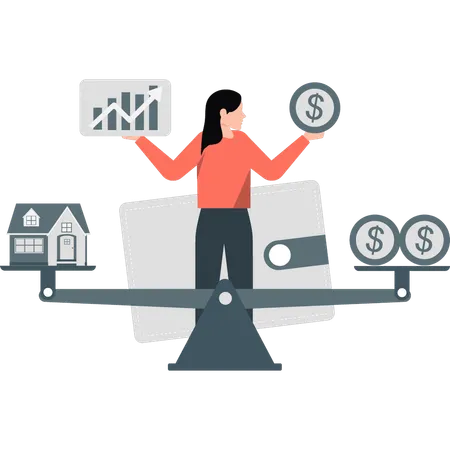 Employee showing financial balance scale  Illustration