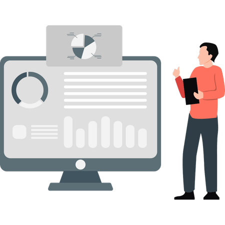 Employee showing pie chart parts  Illustration