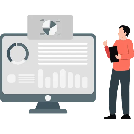 Employee showing pie chart parts  Illustration