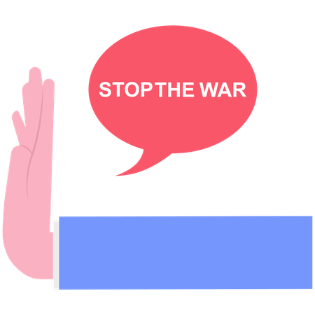 戦争を止めろというプラカードを掲げる従業員  イラスト