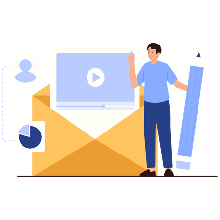 Employee shows Email Video Content  Illustration