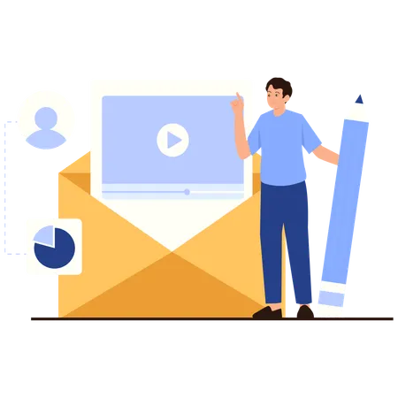 Employee shows Email Video Content  Illustration
