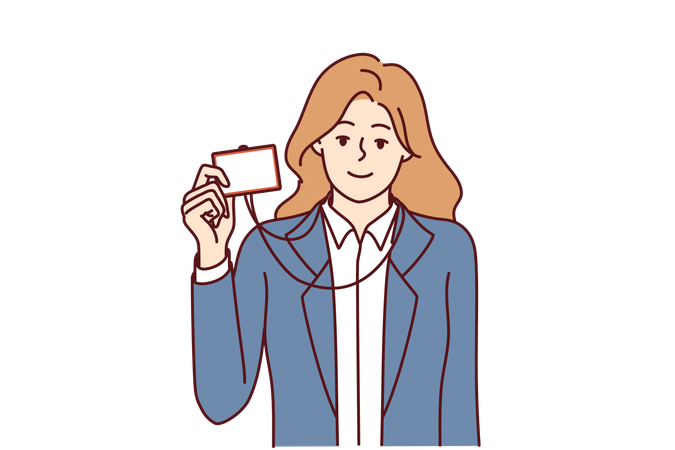 Employee shows her employee id  Illustration