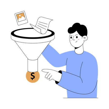 Employee shows Sales Funnel  Illustration